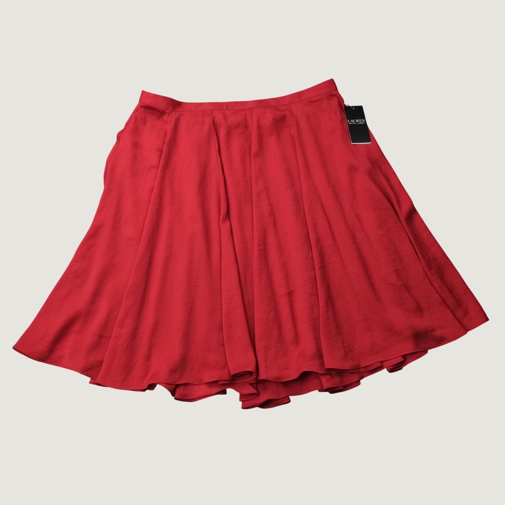 NWT Lauren Ralph Lauren Women Sandwashed Satin A-Line Skirt Sz 12 Red Msrp $145